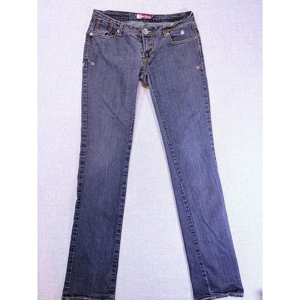Apple Bottoms Jeans Women 10 Bootcut Dark Wash Y2K Embroidered Logo Low Rise